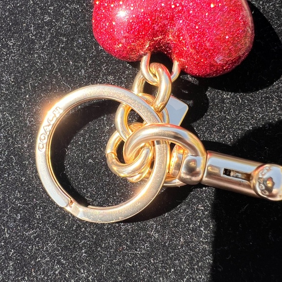 Coach Heart Bag Charm Key Ring Pink Glitter Resin And Metal Dog Leash Clip - Picture 5 of 10